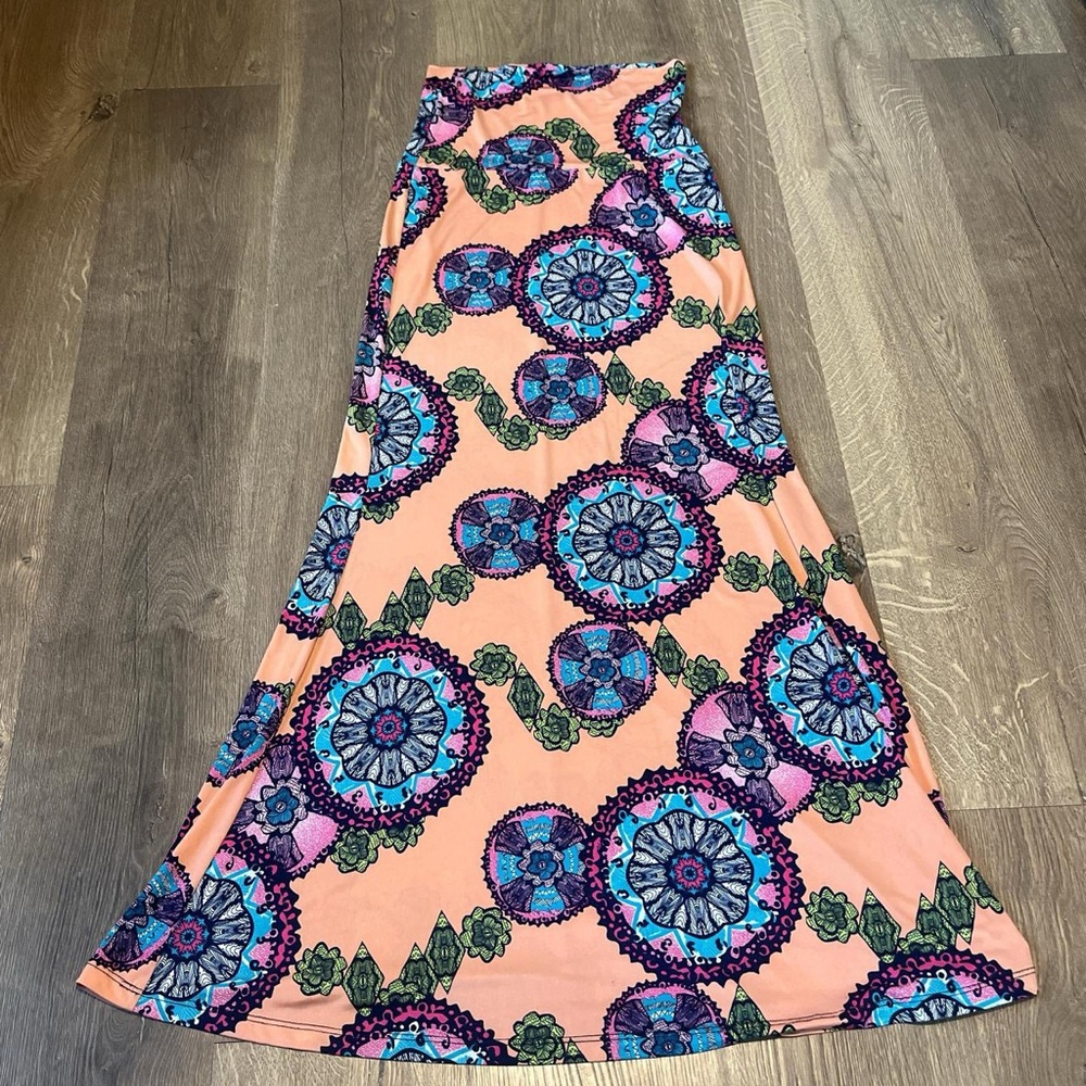 Floral Maxi Skirt in Peach and Blue